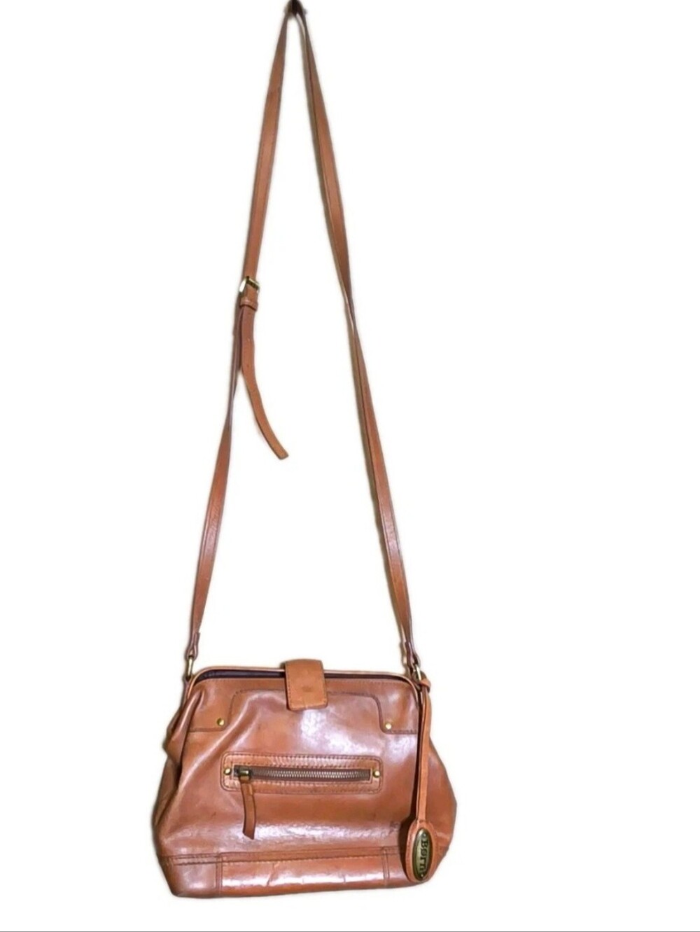 Born Brown Crossbody Bag Adjustable Strap Inner Pockets Snap Closure Gold